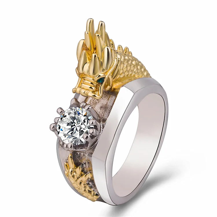 Dragon Zircon Diamond Ring for Men Silver Jewelry