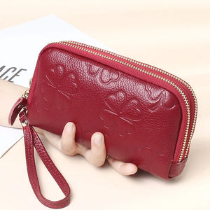 Embossed Flowers Long Wallet Double Zipper Clutch Purse