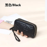 Embossed Flowers Long Wallet Double Zipper Clutch Purse