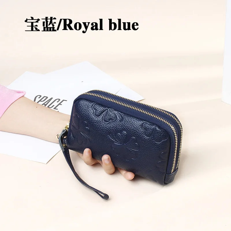 Embossed Flowers Long Wallet Double Zipper Clutch Purse