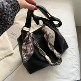 Women's Silk Scarf Shoulder Bag PU Messenger Tote