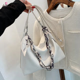 Women's Silk Scarf Shoulder Bag PU Messenger Tote