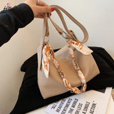 Women's Silk Scarf Shoulder Bag PU Messenger Tote