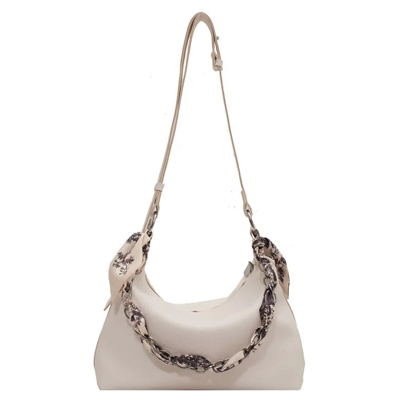 Women's Silk Scarf Shoulder Bag PU Messenger Tote