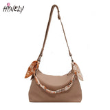 Women's Silk Scarf Shoulder Bag PU Messenger Tote