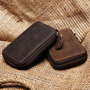 Genuine Leather Car Key Case Retro Style Crazy Horse Leather