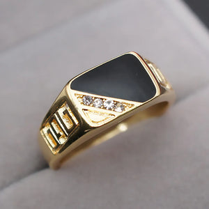 Geometric Carving Enamel Zircon Diamond Men's Ring