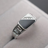 Geometric Carving Enamel Zircon Diamond Men's Ring