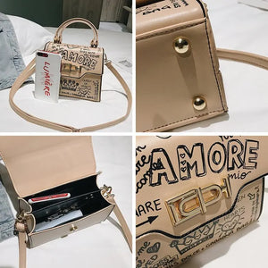 Graffiti Women's Handbag PU Leather Small Flap Bag Cross Body Shoulder Bag