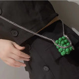 Green Beaded Messenger Bag Women's Ins Chain Bag Mini Beaded Tide Accessories