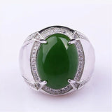 Green Jade Emerald Gemstones Diamond Ring Men Silver Bague Jewelry Bijoux