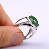 Green Jade Emerald Gemstones Diamond Ring Men Silver Bague Jewelry Bijoux