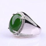 Green Jade Emerald Gemstones Diamond Ring Men Silver Bague Jewelry Bijoux