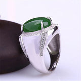 Green Jade Emerald Gemstones Diamond Ring Men Silver Bague Jewelry Bijoux