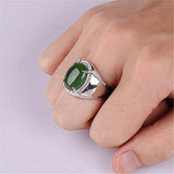 Green Jade Emerald Gemstones Diamond Ring Men Silver Bague Jewelry Bijoux