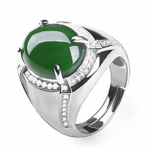 Green Jade Emerald Gemstones Diamond Ring Men Silver Bague Jewelry Bijoux