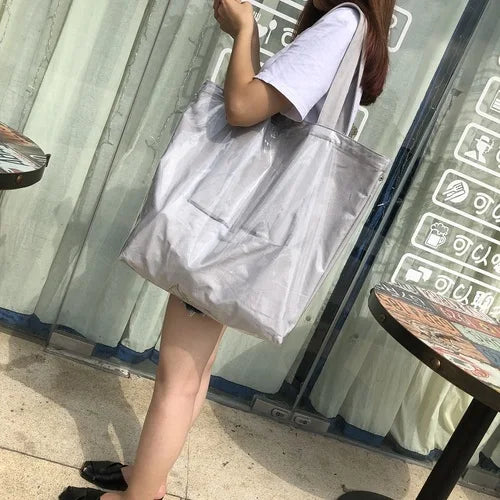 Green PVC Tote Bag Large Capacity Waterproof Shoulder Handbag