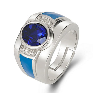 Crystal Sapphire Gemstone Silver Ring for Men
