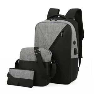 Men's & Women's 3-Piece Backpack Set with USB Laptop Bag