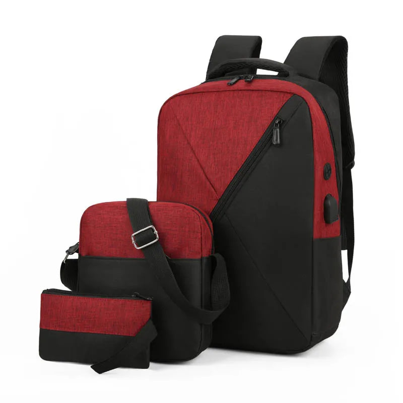 Men's & Women's 3-Piece Backpack Set with USB Laptop Bag