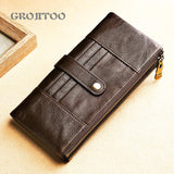 Men's Long Leather Wallet RFID Double Zipper Multi-functional Purse