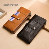 Men's Long Leather Wallet RFID Double Zipper Multi-functional Purse