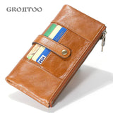 Men's Long Leather Wallet RFID Double Zipper Multi-functional Purse