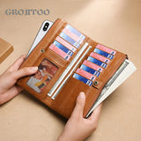 Men's Long Leather Wallet RFID Double Zipper Multi-functional Purse