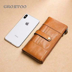 Men's Long Leather Wallet RFID Double Zipper Multi-functional Purse