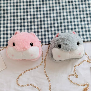 Female Plush College Messenger Bag, Hamster Design, One-Shoulder Student Bag