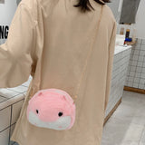 Female Plush College Messenger Bag, Hamster Design, One-Shoulder Student Bag