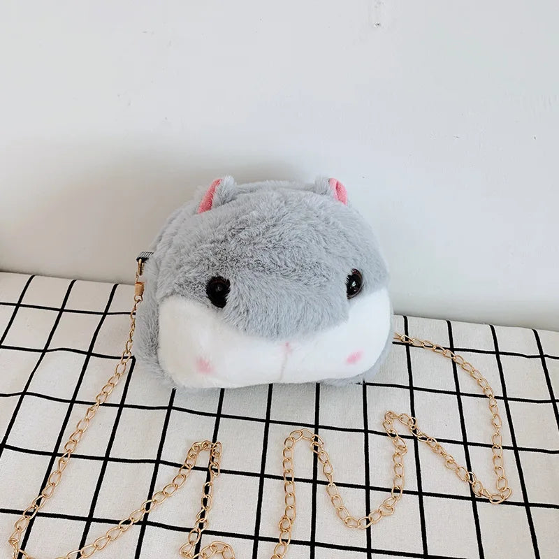 Female Plush College Messenger Bag, Hamster Design, One-Shoulder Student Bag