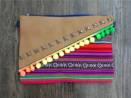 Bohemian Rivet Chain Crossbody Bag Tassel Clutch