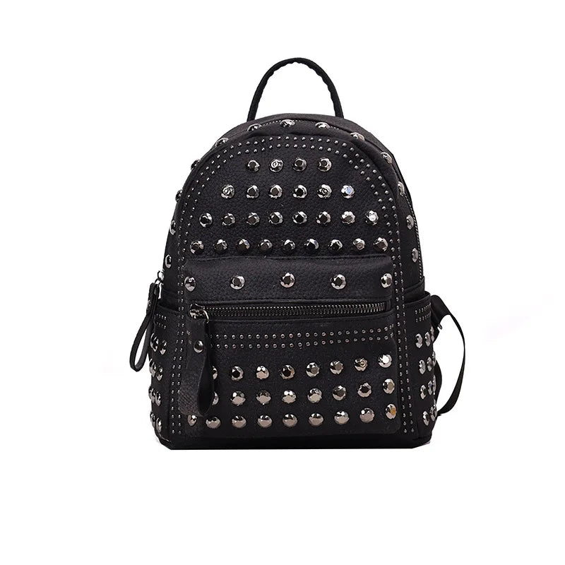 Rivet Leather School Bag Girl Backpack Women Shoulder Bag