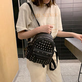 Rivet Leather School Bag Girl Backpack Women Shoulder Bag