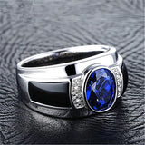Sapphire Gemstone Crystal Agate Zircon Silver Ring for Men
