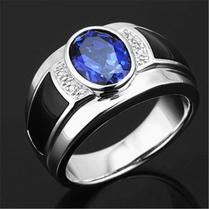 Sapphire Gemstone Crystal Agate Zircon Silver Ring for Men
