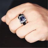 Sapphire Gemstone Crystal Agate Zircon Silver Ring for Men