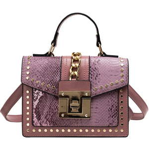 Snake Print Shoulder Bag Retro Rivet PU Leather Messenger Handbag