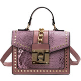 Snake Print Shoulder Bag Retro Rivet PU Leather Messenger Handbag