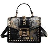 Snake Print Shoulder Bag Retro Rivet PU Leather Messenger Handbag