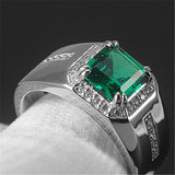 Green Emerald Crystal Men's Wedding Band Silver Jewelry