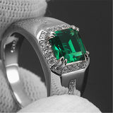 Green Emerald Crystal Men's Wedding Band Silver Jewelry