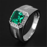 Green Emerald Crystal Men's Wedding Band Silver Jewelry