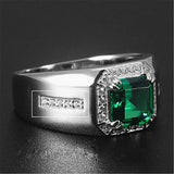 Green Emerald Crystal Men's Wedding Band Silver Jewelry