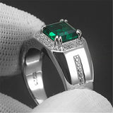 Green Emerald Crystal Men's Wedding Band Silver Jewelry