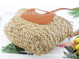 Casual Woven Beach Bag with Stitching Messenger Straw Handbag