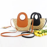 Casual Woven Beach Bag with Stitching Messenger Straw Handbag