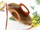 Casual Woven Beach Bag with Stitching Messenger Straw Handbag
