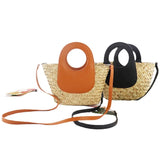 Casual Woven Beach Bag with Stitching Messenger Straw Handbag